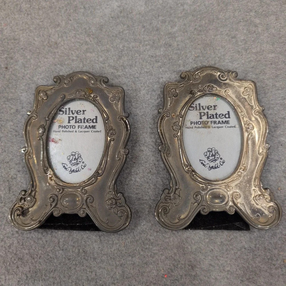 Loui Michel & Cie Silver Plated Art Nouveau Mini Photo Frames Set of 2 Floral